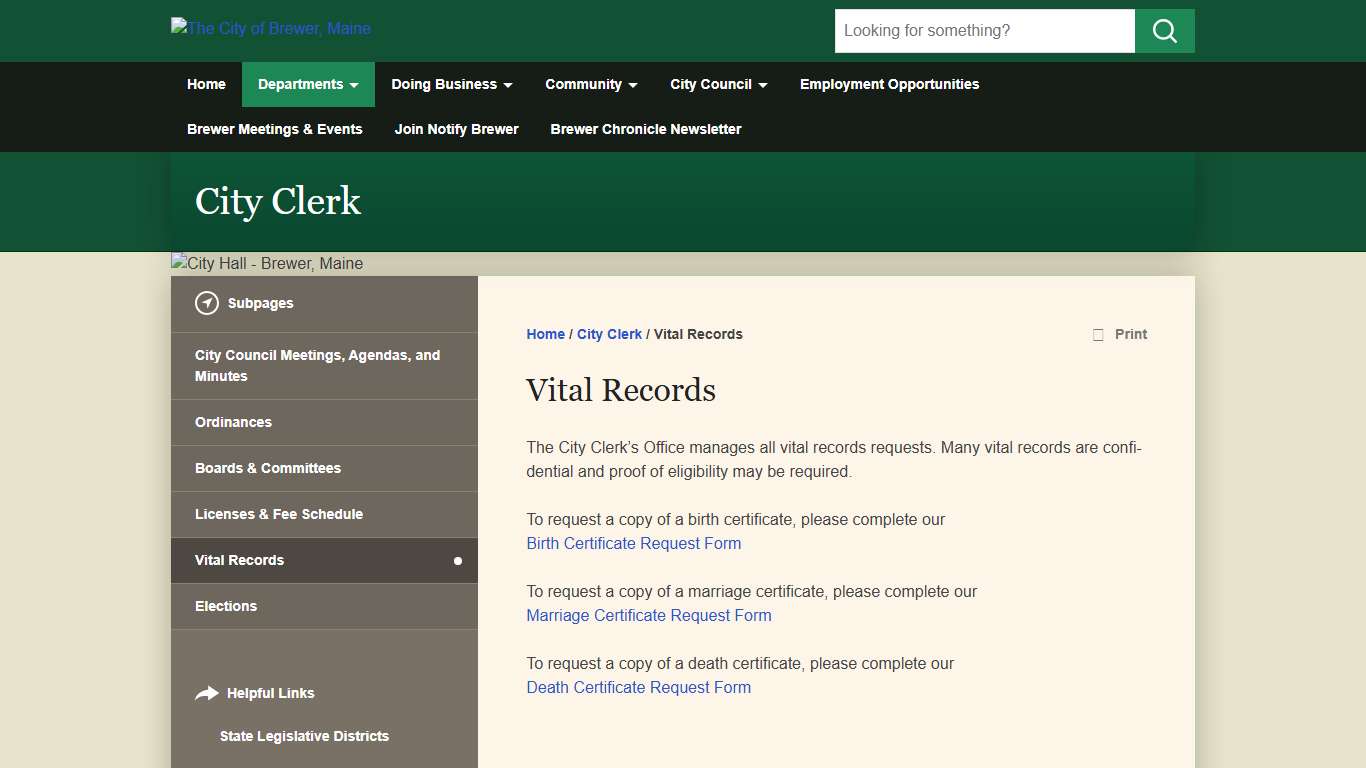 Vital Records • The City of Brewer, Maine