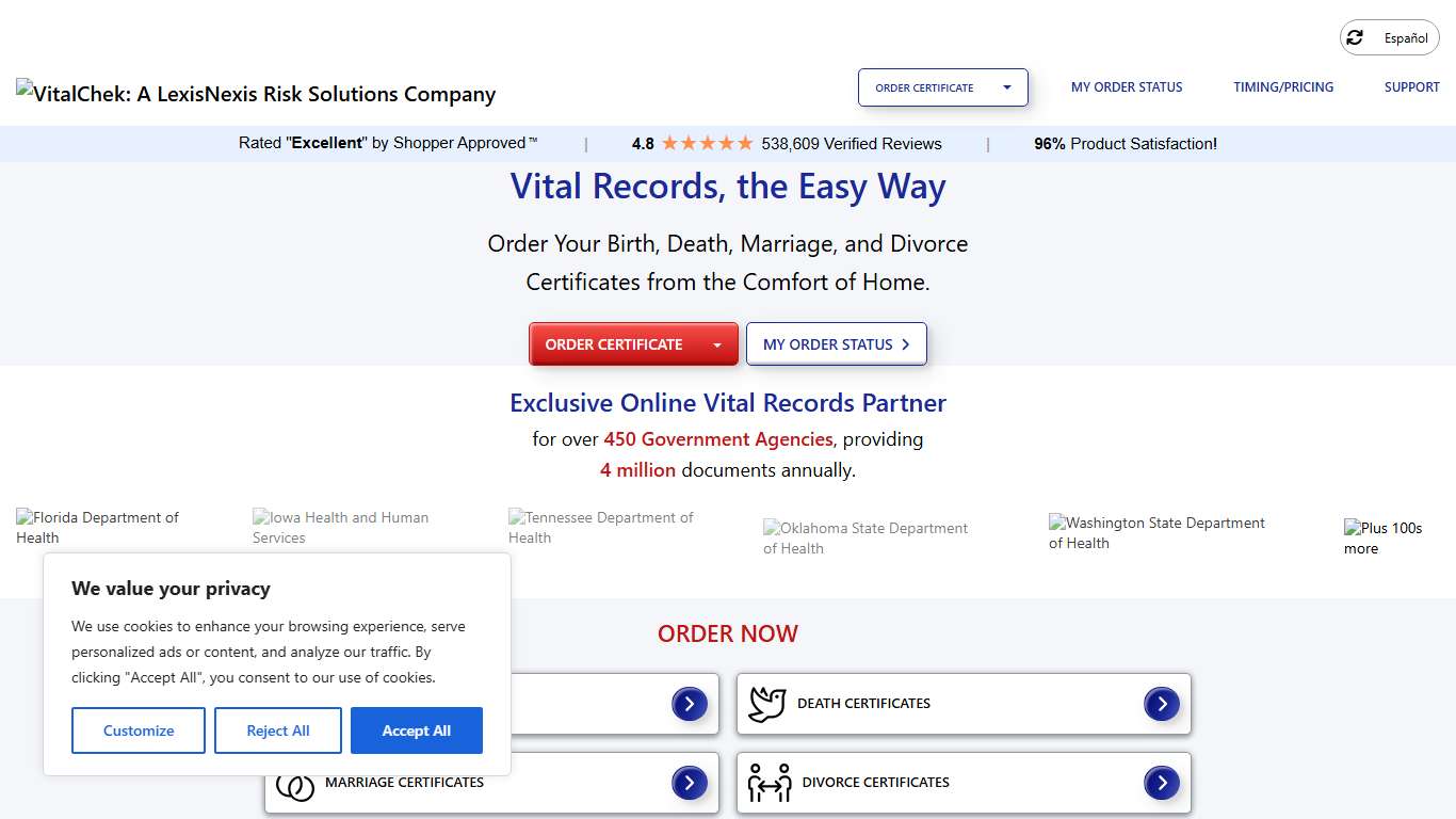Order Vital Records Online - Official Government Documents| VitalChek